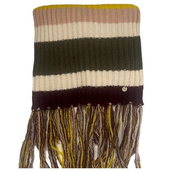 Express Ribbed Knit Oversized Scarf Multicolor Fringe Chunky Colorblock Cozy - Picture 4 of 10